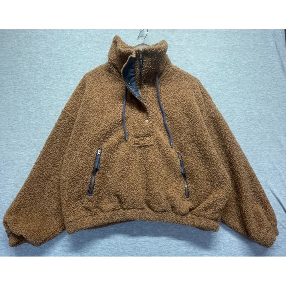 Universal Thread Cropped Sherpa Jacket Womens XL Brown Mock Neck Quarter Snap